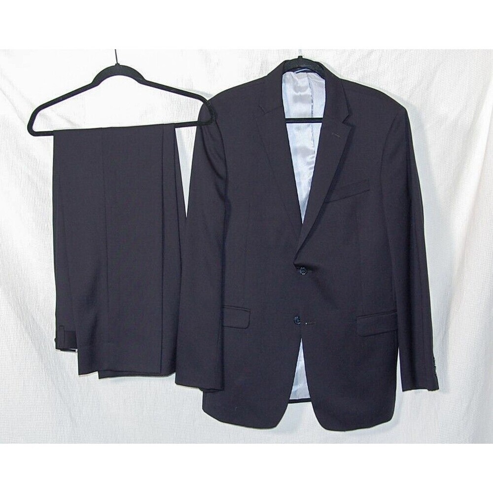 Tommy Hilfiger Men’s 45R Navy 2 Button 100% Wool Suit 35x33